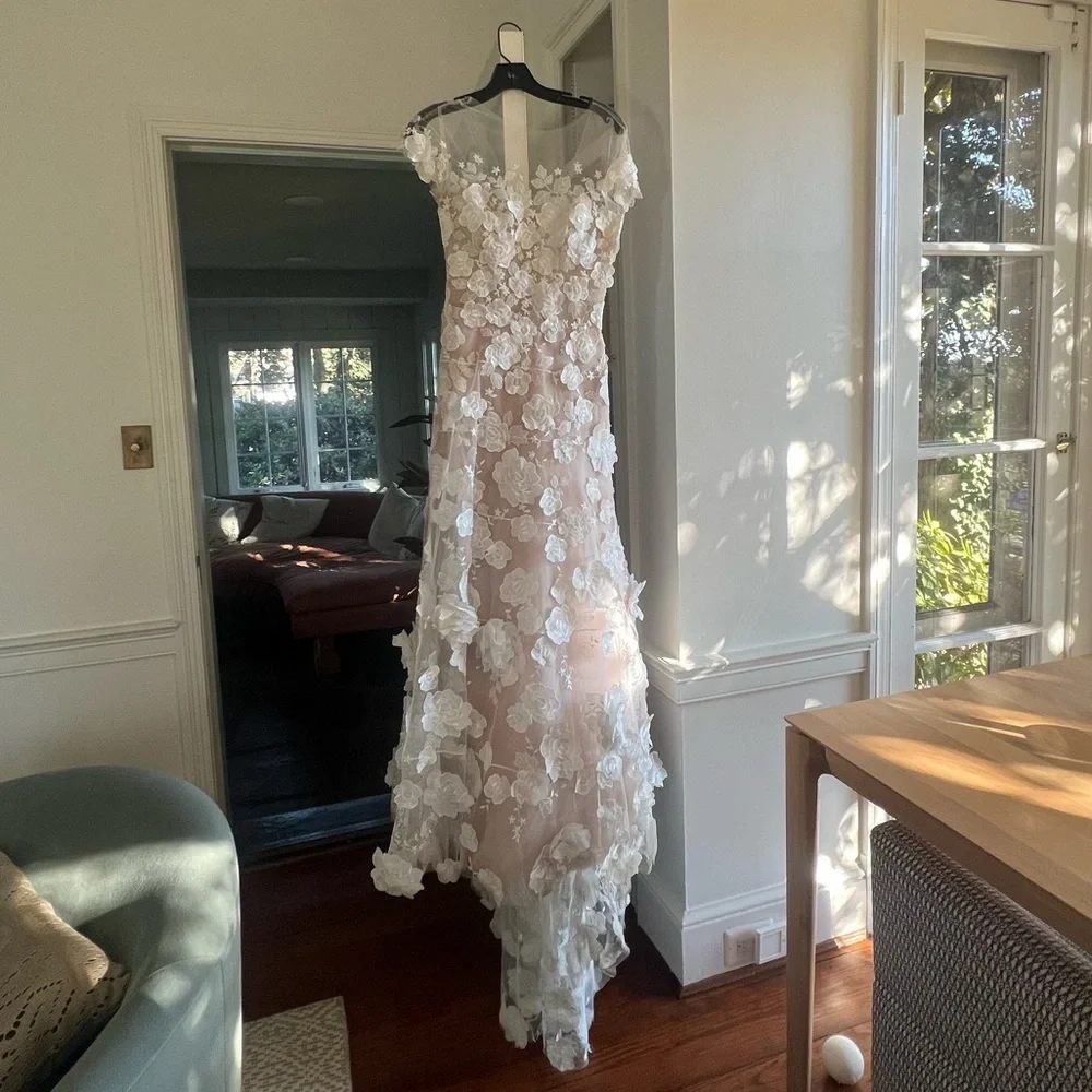 Mira Zwillinger wedding gown Floral Appliqué Illusion Off-Shoulder Gown
